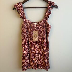 Belle & Mason Spring Floral Festival Tank Top Womens XL Boho Ruffle Strap NWT